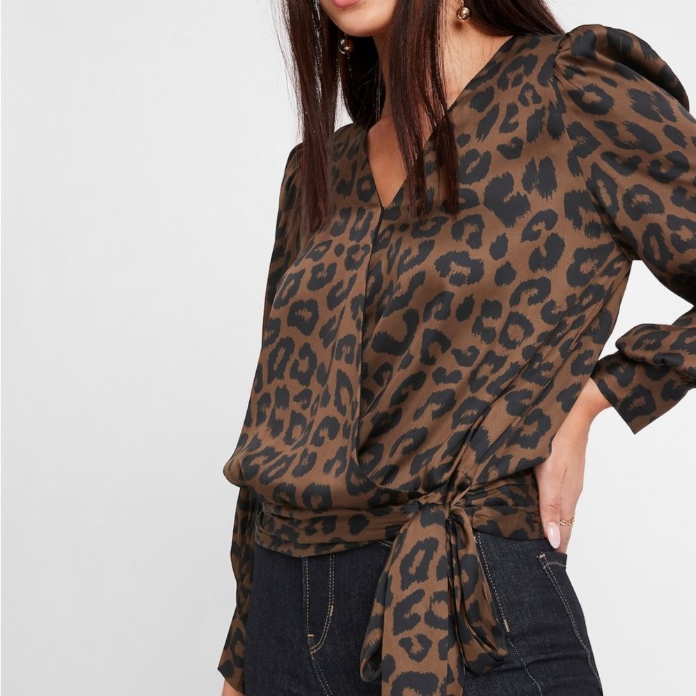 Banana Republic Animal Print SATIN WRAP TOP